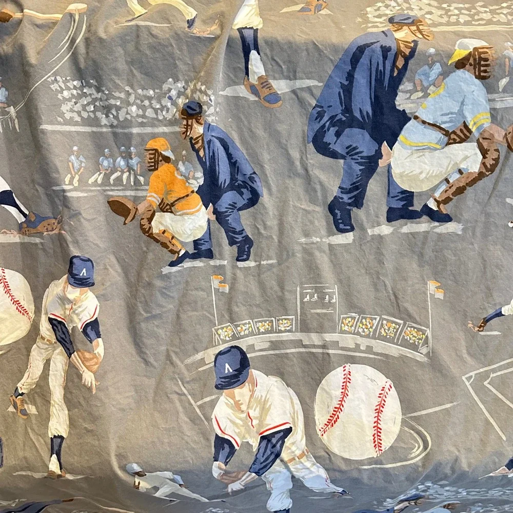 Pottery Barn Kids Twin Baseball Duvet Cover and Flat Sheet Organic Cotton Grey